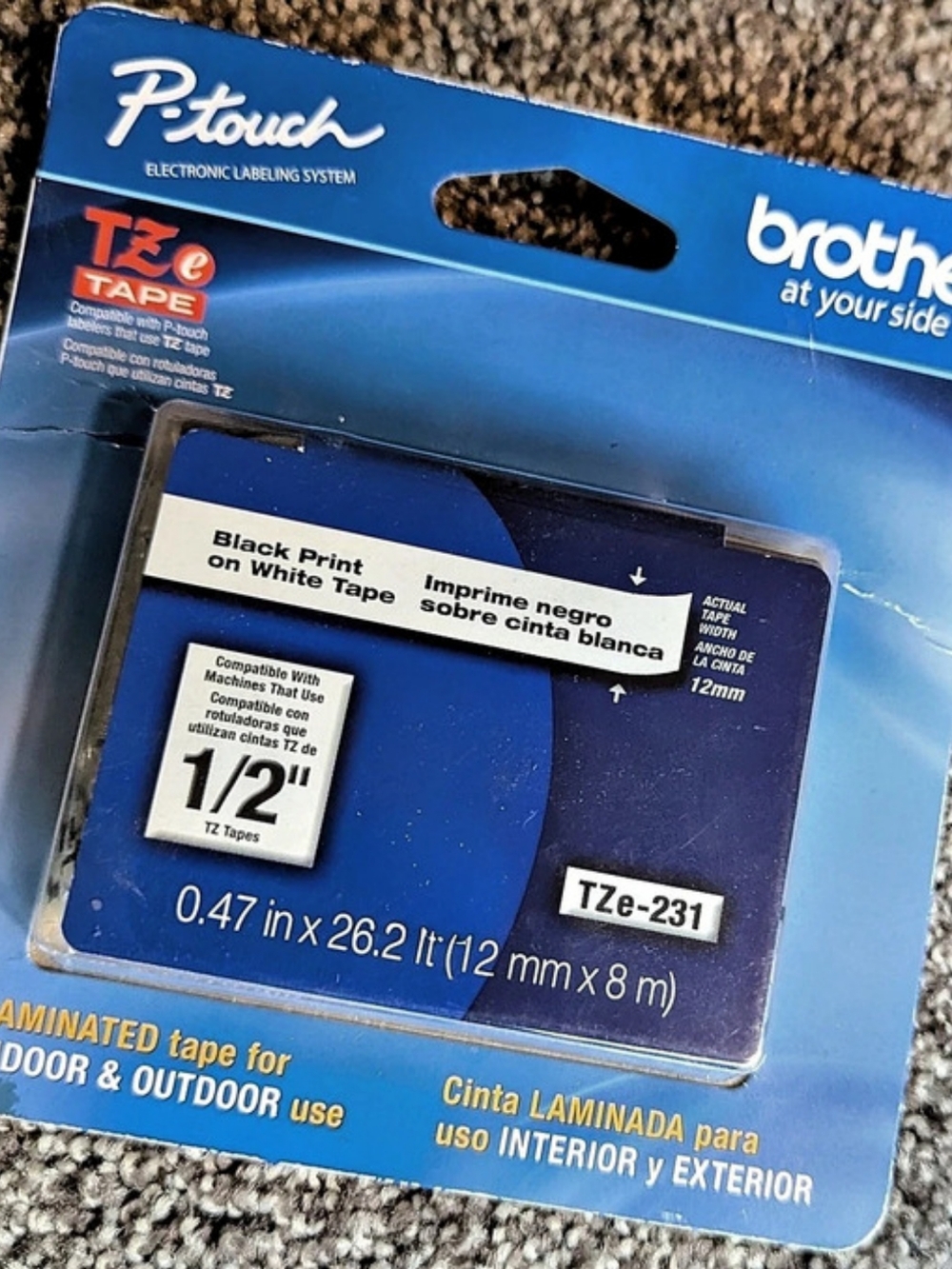 Brother P-touch TZe-231 Black Print White Tape